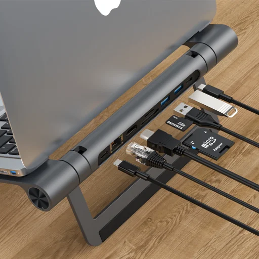 Acefast multifunkciós HUB, USB Type C laptop állvány - 2x USB 3.2 Gen 1 (3.0, 3.1 Gen 1) / microSD, SD / HDMI 4K@60Hz / RJ45 1Gbps / PD 3.0 100W (20V / 5A) asztroszürke (E5) - 4