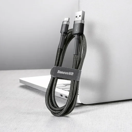 Baseus Cafule Nylon harisnyázott USB/USB-C kábel QC3.0 3A 0,5 m fekete-szürke) - 5