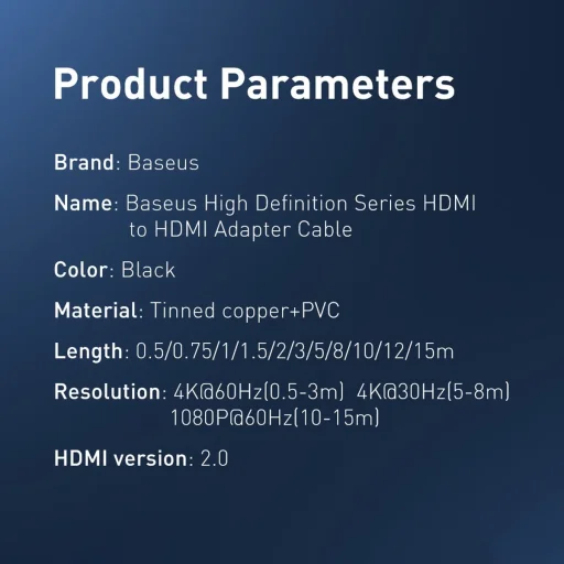 Baseus High Definition Series HDMI 2.0 kábel 4K60Hz 0.75m fekete (WKGQ030101) - 7