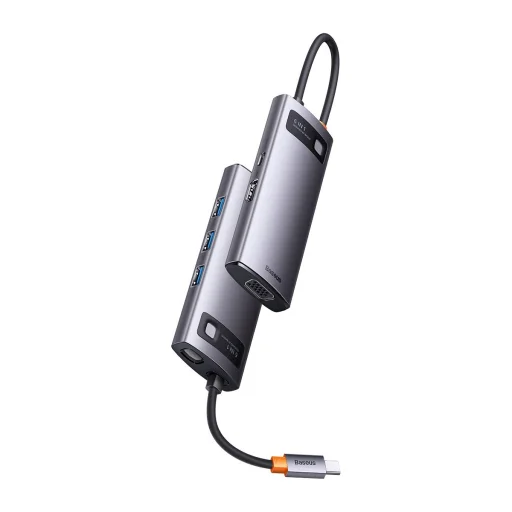 Baseus Metal Gleam Series 6 az 1-ben dokkoló, HUB USB Type C - 1 x HDMI / 3 x USB 3.2 Gen. 1/1 x Power Delivery / 1 x VGA szürke (WKWG030013) - 6