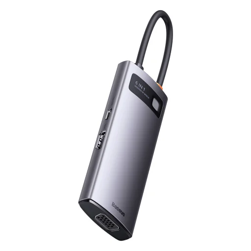 Baseus Metal Gleam Series 6 az 1-ben dokkoló, HUB USB Type C - 1 x HDMI / 3 x USB 3.2 Gen. 1/1 x Power Delivery / 1 x VGA szürke (WKWG030013) - 5