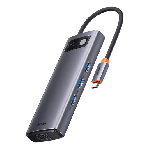 Baseus Metal Gleam Series 6 az 1-ben dokkoló, HUB USB Type C - 1 x HDMI / 3 x USB 3.2 Gen. 1/1 x Power Delivery / 1 x VGA szürke (WKWG030013) - 1