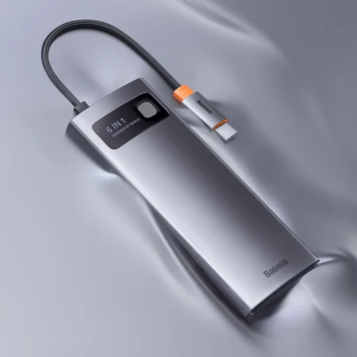Baseus Metal Gleam Series 6 az 1-ben dokkoló, HUB USB Type C - 1 x HDMI / 3 x USB 3.2 Gen. 1/1 x Power Delivery / 1 x VGA szürke (WKWG030013) - 9