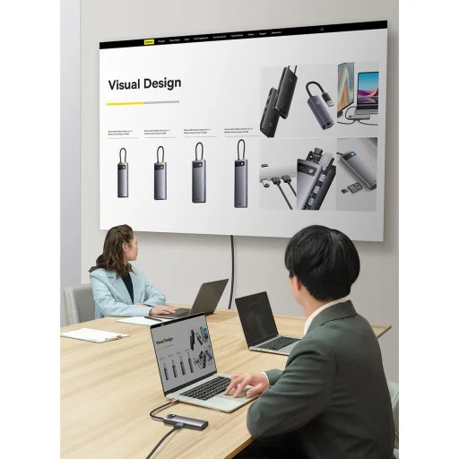 Baseus Metal Gleam Series 6 az 1-ben dokkoló, HUB USB Type C - 1 x HDMI / 3 x USB 3.2 Gen. 1/1 x Power Delivery / 1 x VGA szürke (WKWG030013) - 21