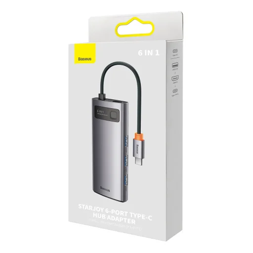 Baseus Metal Gleam Series 6 az 1-ben dokkoló, HUB USB Type C Power Delivery 100 W / 2x HDMI 4K 30 Hz / 3x USB 3.2 Gen 1 szürke (WKWG030113) - 2