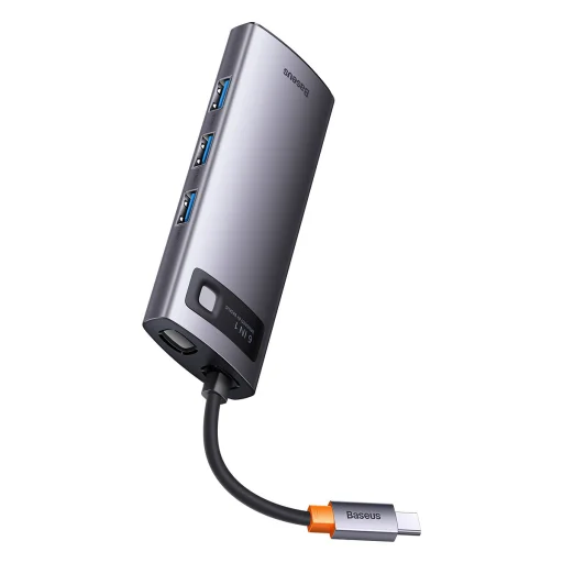 Baseus Metal Gleam Series 6 az 1-ben dokkoló, HUB USB Type C Power Delivery 100 W / 2x HDMI 4K 30 Hz / 3x USB 3.2 Gen 1 szürke (WKWG030113) - 3