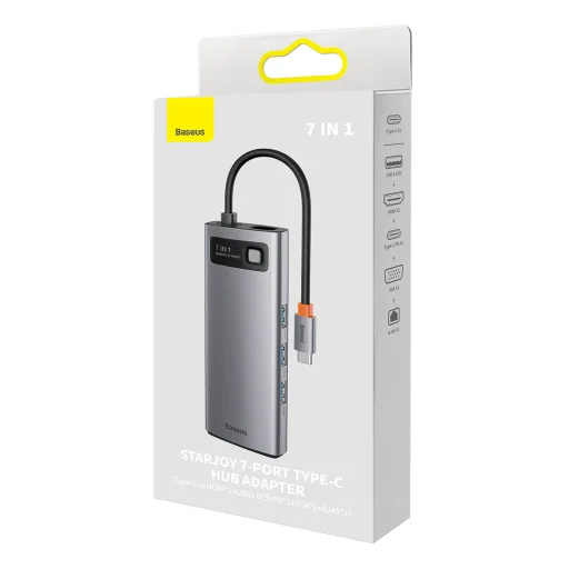 Baseus Metal Gleam Series 7 az 1-ben dokkoló, HUB USB Type C - 1 x HDMI / 1 x VGA / 3 x USB 3.2 Gen. 1/1 x Power Delivery / 1 x RJ-45 Ethernet szürke (WKWG040013) - 7