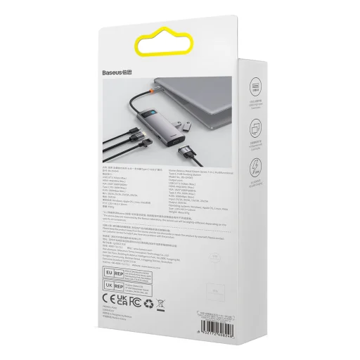 Baseus Metal Gleam Series 7 az 1-ben dokkoló, HUB USB Type C - 1 x HDMI / 1 x VGA / 3 x USB 3.2 Gen. 1/1 x Power Delivery / 1 x RJ-45 Ethernet szürke (WKWG040013) - 9