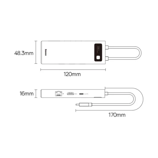 Baseus Metal Gleam Series 7 az 1-ben dokkoló, HUB USB Type C - 1 x HDMI / 1 x VGA / 3 x USB 3.2 Gen. 1/1 x Power Delivery / 1 x RJ-45 Ethernet szürke (WKWG040013) - 2