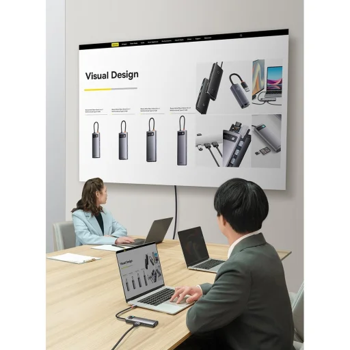 Baseus Metal Gleam Series 7 az 1-ben dokkoló, HUB USB Type C - 2 x HDMI / 3 x USB 3.2 Gen. 1/1 x Power Delivery / 1 x RJ-45 Ethernet szürke (WKWG040113) - 14