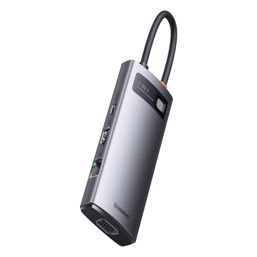 Baseus Metal Gleam Series 7 az 1-ben dokkoló, HUB USB Type C - 1 x HDMI / 1 x VGA / 3 x USB 3.2 Gen. 1/1 x Power Delivery / 1 x RJ-45 Ethernet szürke (WKWG040013) - 29
