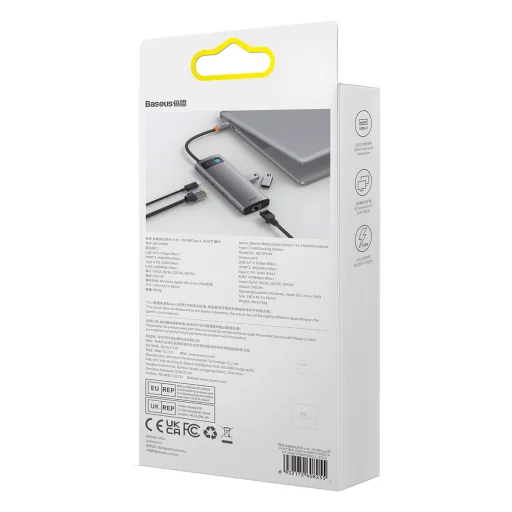 Baseus Metal Gleam Series 7 az 1-ben dokkoló, HUB USB Type C - 2 x HDMI / 3 x USB 3.2 Gen. 1/1 x Power Delivery / 1 x RJ-45 Ethernet szürke (WKWG040113) - 16