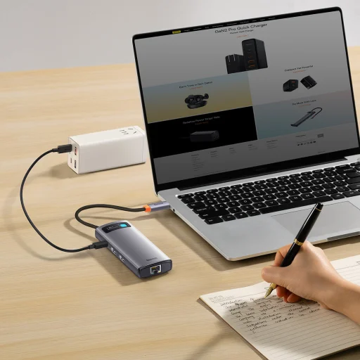 Baseus Metal Gleam Series 7 az 1-ben dokkoló, HUB USB Type C - 2 x HDMI / 3 x USB 3.2 Gen. 1/1 x Power Delivery / 1 x RJ-45 Ethernet szürke (WKWG040113) - 25