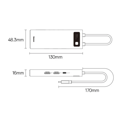 Baseus Metal Gleam Series 7 az 1-ben dokkoló, HUB USB Type C - 2 x HDMI / 3 x USB 3.2 Gen. 1/1 x Power Delivery / 1 x RJ-45 Ethernet szürke (WKWG040113) - 29