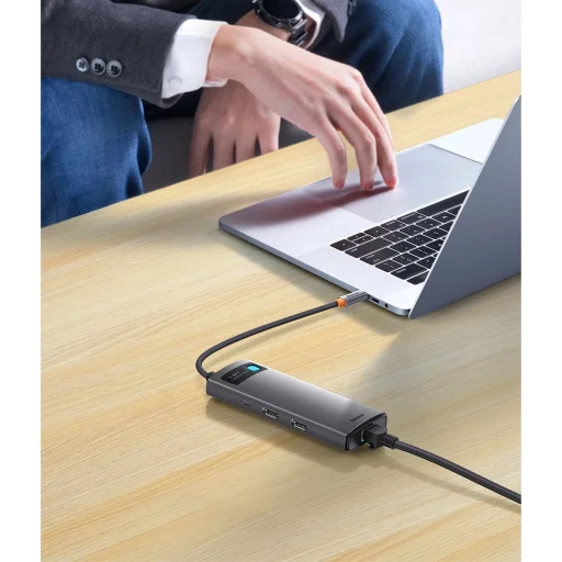 Baseus Metal Gleam Series 7 az 1-ben dokkoló, HUB USB Type C - 2 x HDMI / 3 x USB 3.2 Gen. 1/1 x Power Delivery / 1 x RJ-45 Ethernet szürke (WKWG040113) - 30