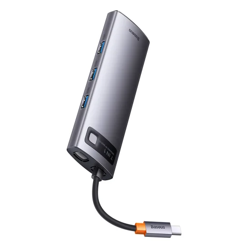 Baseus Metal Gleam Series 7 az 1-ben dokkoló, HUB USB Type C - 2 x HDMI / 3 x USB 3.2 Gen. 1/1 x Power Delivery / 1 x RJ-45 Ethernet szürke (WKWG040113) - 32