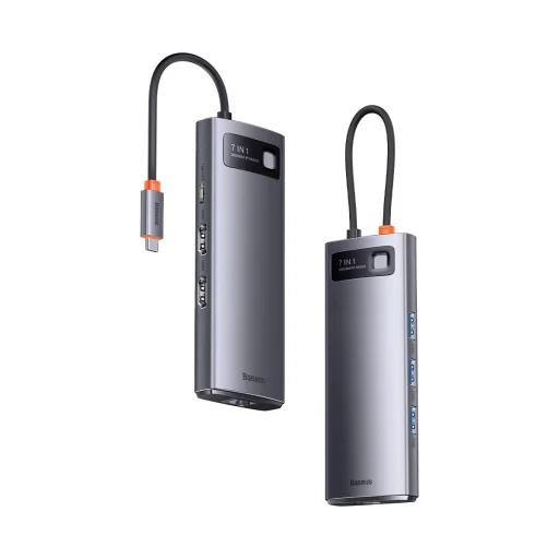 Baseus Metal Gleam Series 7 az 1-ben dokkoló, HUB USB Type C - 2 x HDMI / 3 x USB 3.2 Gen. 1/1 x Power Delivery / 1 x RJ-45 Ethernet szürke (WKWG040113) - 33