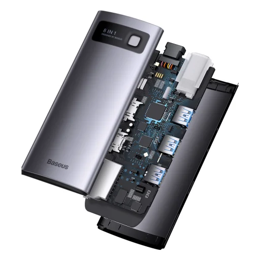 Baseus Metal Gleam Series 8 az 1-ben dokkoló, HUB USB Type C - 2 x HDMI / 3 x USB 3.2 Gen.1 / 1 x Power Delivery / 1 x SD kártyaolvasó / 1 x microSD kártyaolvasó szürke (WKWG050113) - 16