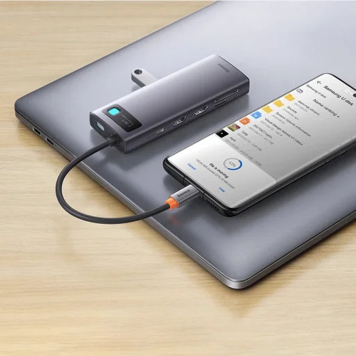 Baseus Metal Gleam Series 8 az 1-ben dokkoló, HUB USB Type C - 2 x HDMI / 3 x USB 3.2 Gen.1 / 1 x Power Delivery / 1 x SD kártyaolvasó / 1 x microSD kártyaolvasó szürke (WKWG050113) - 18