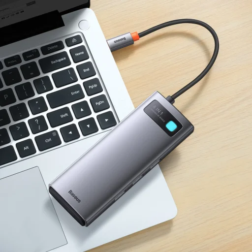 Baseus Metal Gleam Series 8 az 1-ben dokkoló, HUB USB Type C - 2 x HDMI / 3 x USB 3.2 Gen.1 / 1 x Power Delivery / 1 x SD kártyaolvasó / 1 x microSD kártyaolvasó szürke (WKWG050113) - 25