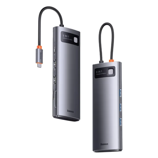 Baseus Metal Gleam Series 8 az 1-ben dokkoló, HUB USB Type C - 2 x HDMI / 3 x USB 3.2 Gen.1 / 1 x Power Delivery / 1 x SD kártyaolvasó / 1 x microSD kártyaolvasó szürke (WKWG050113) - 27