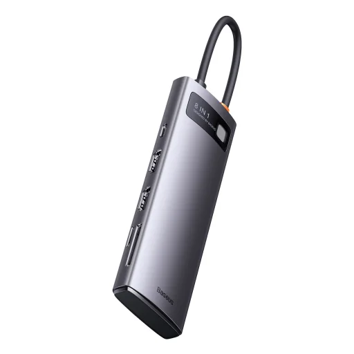 Baseus Metal Gleam Series 8 az 1-ben dokkoló, HUB USB Type C - 2 x HDMI / 3 x USB 3.2 Gen.1 / 1 x Power Delivery / 1 x SD kártyaolvasó / 1 x microSD kártyaolvasó szürke (WKWG050113) - 9