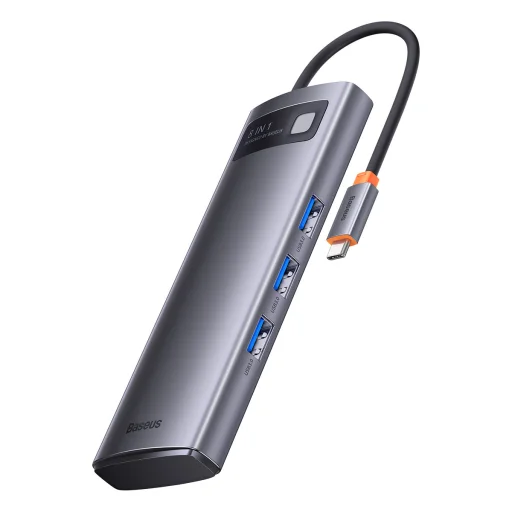 Baseus Metal Gleam Series 8 az 1-ben dokkoló, HUB USB Type C - 2 x HDMI / 3 x USB 3.2 Gen.1 / 1 x Power Delivery / 1 x SD kártyaolvasó / 1 x microSD kártyaolvasó szürke (WKWG050113) - 1