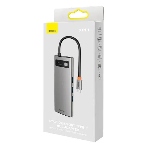 Baseus Metal Gleam Series 8 az 1-ben dokkoló, HUB USB Type C - 2 x HDMI / 3 x USB 3.2 Gen.1 / 1 x Power Delivery / 1 x SD kártyaolvasó / 1 x microSD kártyaolvasó szürke (WKWG050113) - 3