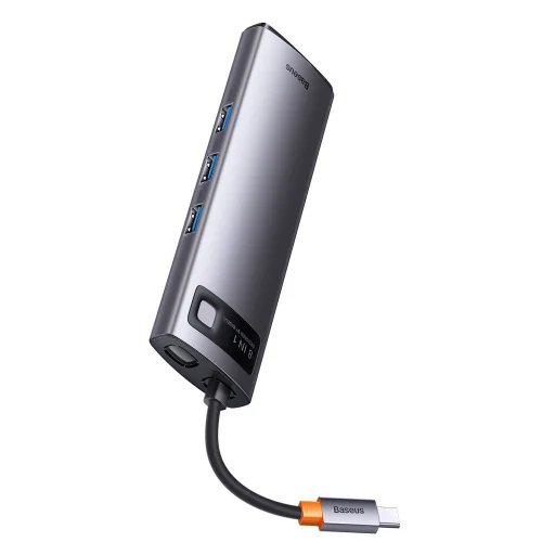 Baseus Metal Gleam Series 8 az 1-ben dokkoló, HUB USB Type C - 2 x HDMI / 3 x USB 3.2 Gen.1 / 1 x Power Delivery / 1 x SD kártyaolvasó / 1 x microSD kártyaolvasó szürke (WKWG050113) - 4