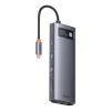 Baseus Metal Gleam Series 9 az 1-ben dokkoló, HUB USB Type C - 2 x HDMI / 2 x USB 3.2 Gen. 1/1 x USB 2.0 / 1 x Power Delivery / 1 x SD kártyaolvasó / 1 x microSD kártyaolvasó / 1 x RJ-45 szürke (WKWG060013) thumbnail