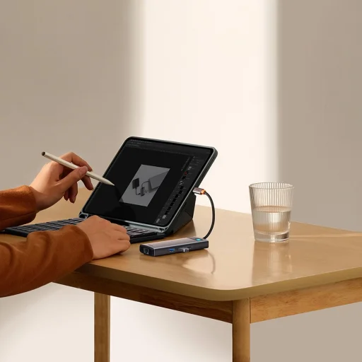 Baseus Metal Gleam Series 9 az 1-ben dokkoló, HUB USB Type C - 2 x HDMI / 2 x USB 3.2 Gen. 1/1 x USB 2.0 / 1 x Power Delivery / 1 x SD kártyaolvasó / 1 x microSD kártyaolvasó / 1 x RJ-45 szürke (WKWG060013) - 14