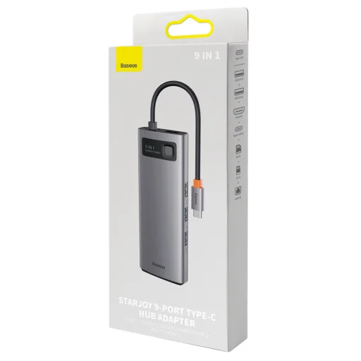 Baseus Metal Gleam Series 9 az 1-ben dokkoló, HUB USB Type C - 2 x HDMI / 2 x USB 3.2 Gen. 1/1 x USB 2.0 / 1 x Power Delivery / 1 x SD kártyaolvasó / 1 x microSD kártyaolvasó / 1 x RJ-45 szürke (WKWG060013) - 27