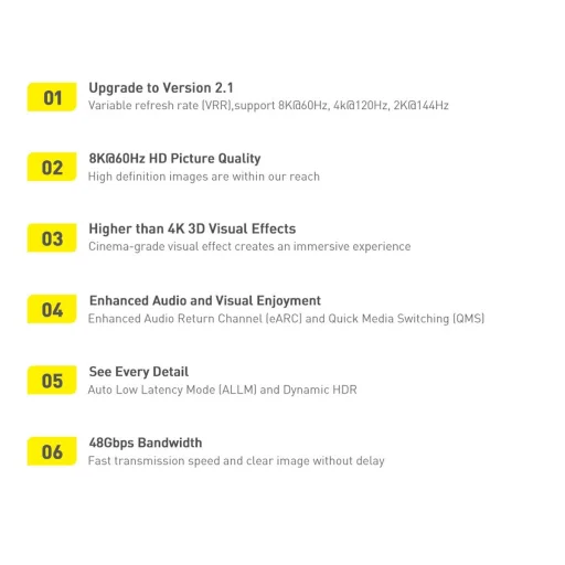 Baseus High Definition Series HDMI 2.1 kábel 8K60Hz 1.5m fekete (WKGQ040101) - 21