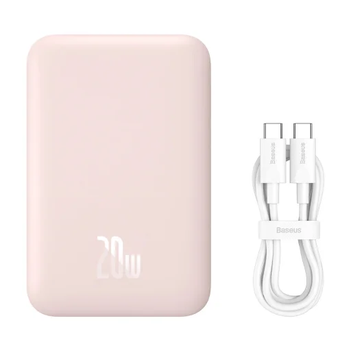 Baseus mágneses powerbank vezeték nélküli töltéssel 6000mAh 20W + USB - Type C kábel 60W 50cm rózsaszín (PPCX020004) - 9