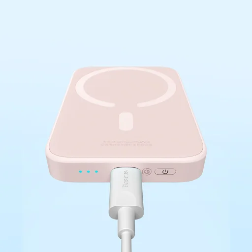 Baseus mágneses powerbank vezeték nélküli töltéssel 6000mAh 20W + USB - Type C kábel 60W 50cm rózsaszín (PPCX020004) - 2