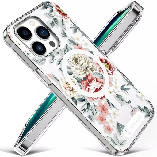 iPhone 14 Pro Max MagSafe kompatibilis tok virágmintával TPU+PC IMD01 Alphajack - 2
