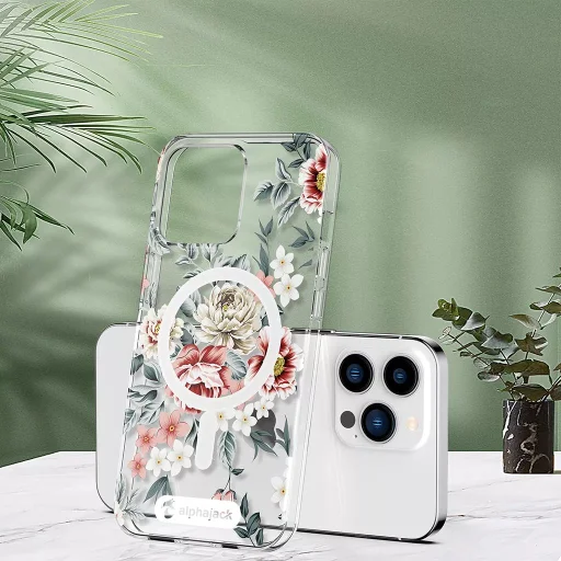 iPhone 14 Pro Max MagSafe kompatibilis tok virágmintával TPU+PC IMD01 Alphajack - 3