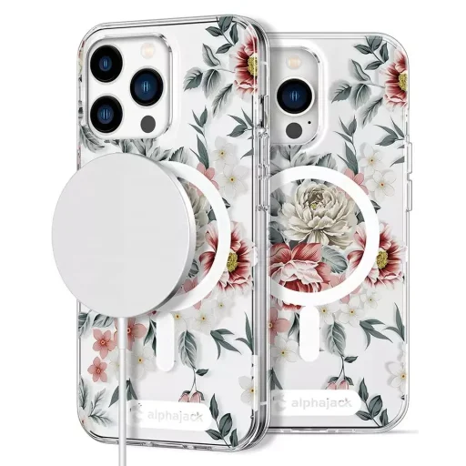 iPhone 14 Pro Max MagSafe kompatibilis tok virágmintával TPU+PC IMD01 Alphajack - 1