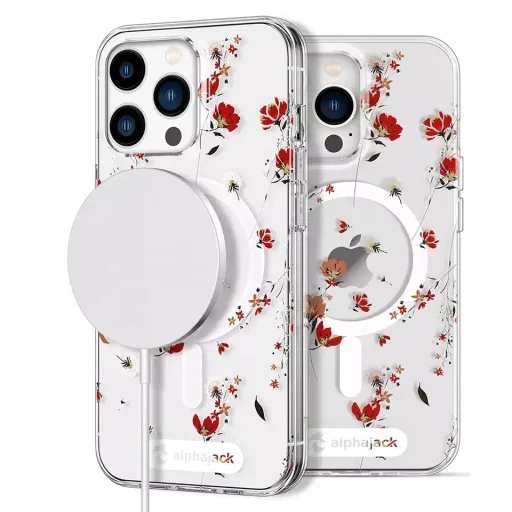 iPhone 14 Pro MagSafe kompatibilis tok virágmintával TPU+PC IMD02 Alphajack - 1