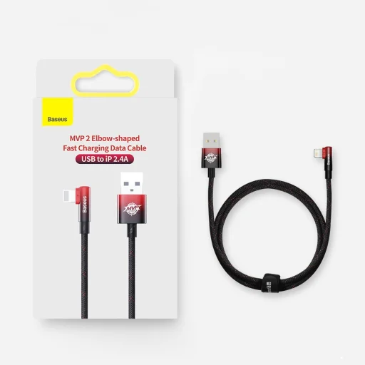Baseus MVP 2 90 fokban döntött gyorstöltős adatkábel USB -Lightning 2.4A 1m fekete/piros (CAVP000020) - 13