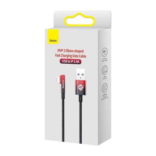 Baseus MVP 2 90 fokban döntött gyorstöltős adatkábel USB -Lightning 2.4A 1m fekete/piros (CAVP000020) - 16