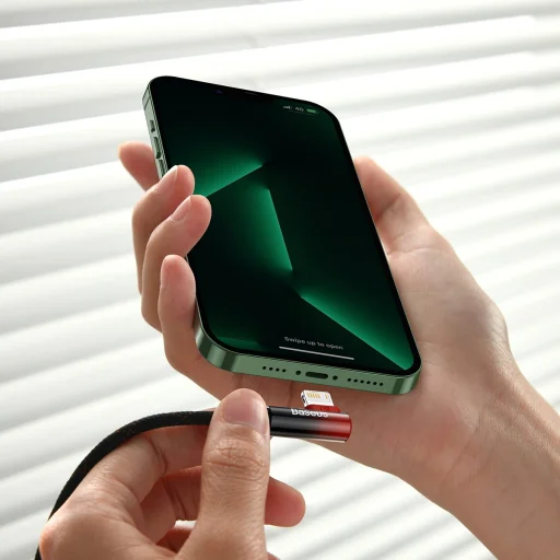 Baseus MVP 2 90 fokban döntött gyorstöltős adatkábel USB -Lightning 2.4A 1m fekete/piros (CAVP000020) - 2