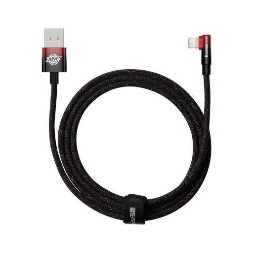 Baseus MVP 2 90 fokban döntött gyorstöltős adatkábel USB -Lightning 2.4A 2m fekete/piros (CAVP000120) - 1