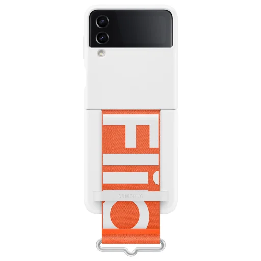 Samsung Galaxy Z Flip 4 Silicone Cover with Strap, gyári szilikon tok szíjjal, fehér, EF-GF721TWEGWW - 1