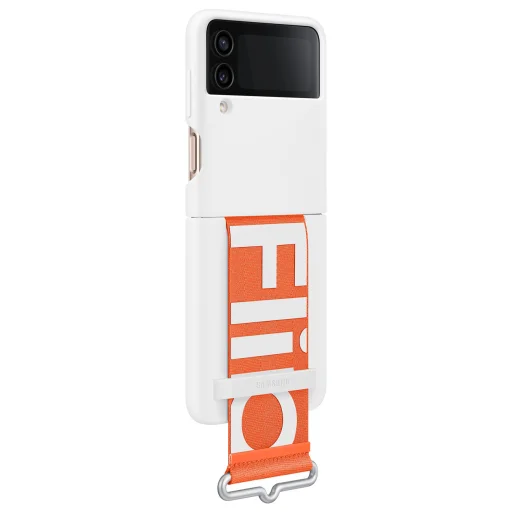 Samsung Galaxy Z Flip 4 Silicone Cover with Strap, gyári szilikon tok szíjjal, fehér, EF-GF721TWEGWW - 7