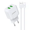 Kaku Qiyuan hálózati töltő adapter 2xUSB 10W 2.4 A + USB-microUSB kábel fehér thumbnail