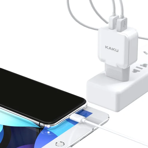 Kaku Qiyuan hálózati töltő adapter 2xUSB 10W 2.4 A + USB-microUSB kábel fehér - 3