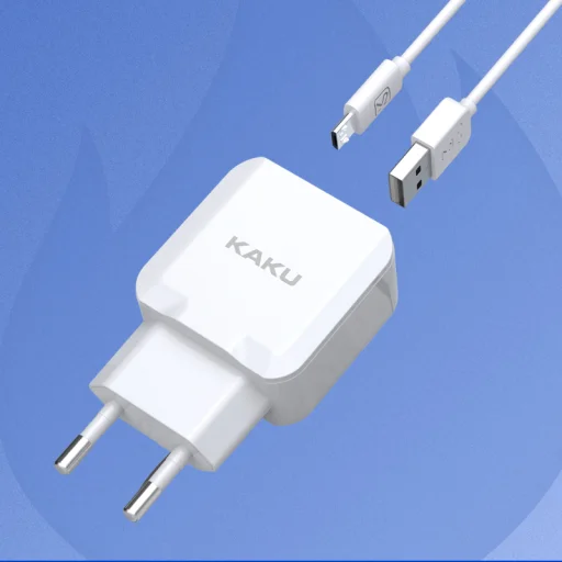 Kaku Qiyuan hálózati töltő adapter 2xUSB 10W 2.4 A + USB-microUSB kábel fehér - 6