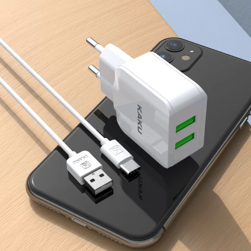 Kaku Qiyuan hálózati töltő adapter 2xUSB 10W 2.4 A + USB-Type C kábel fehér - 2