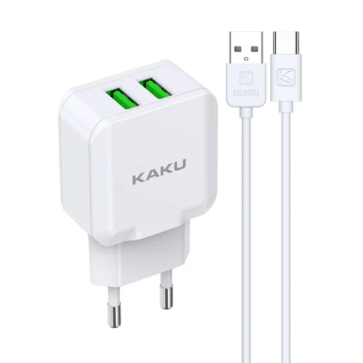 Kaku Qiyuan hálózati töltő adapter 2xUSB 10W 2.4 A + USB-Type C kábel fehér - 4